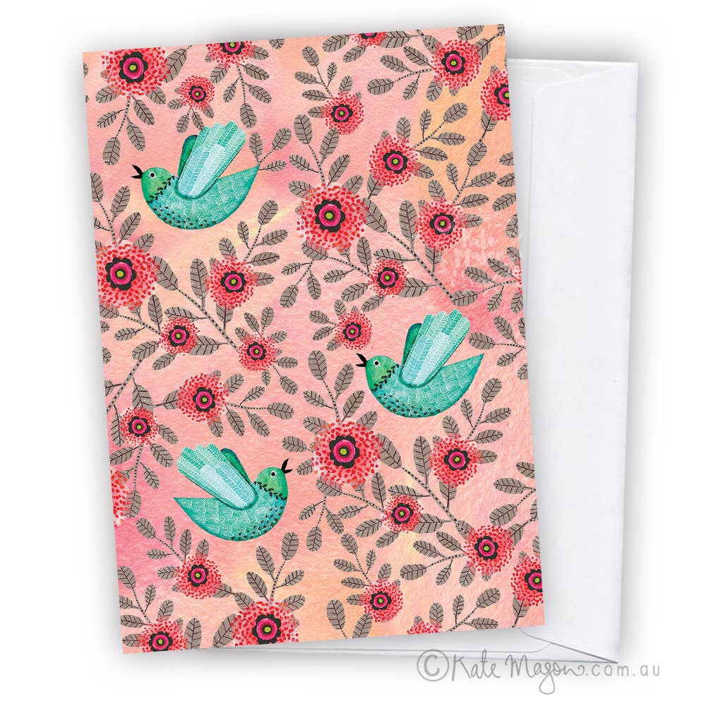 Bird Shabby Floral Pattern greeting card