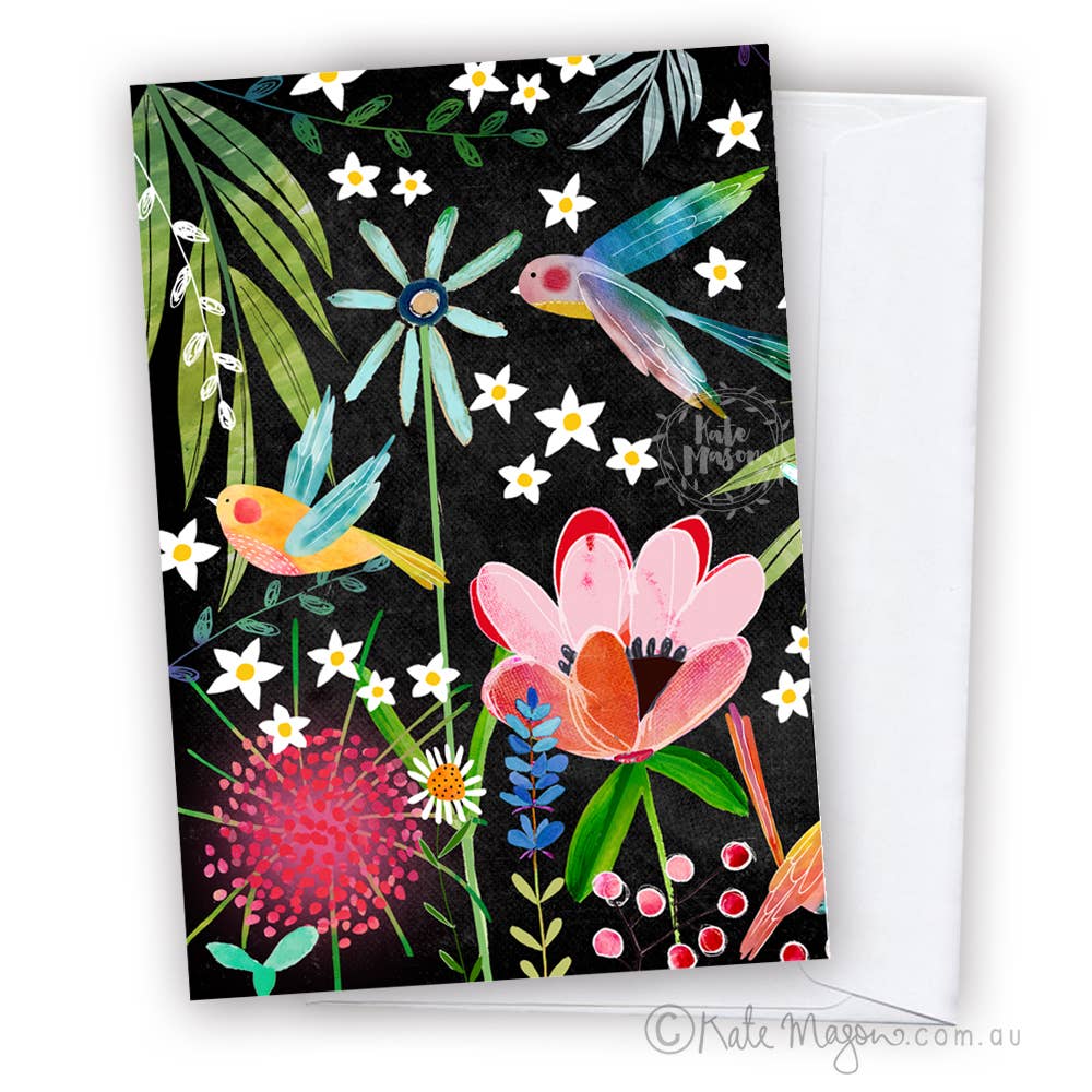 Black Spring Floral greeting card