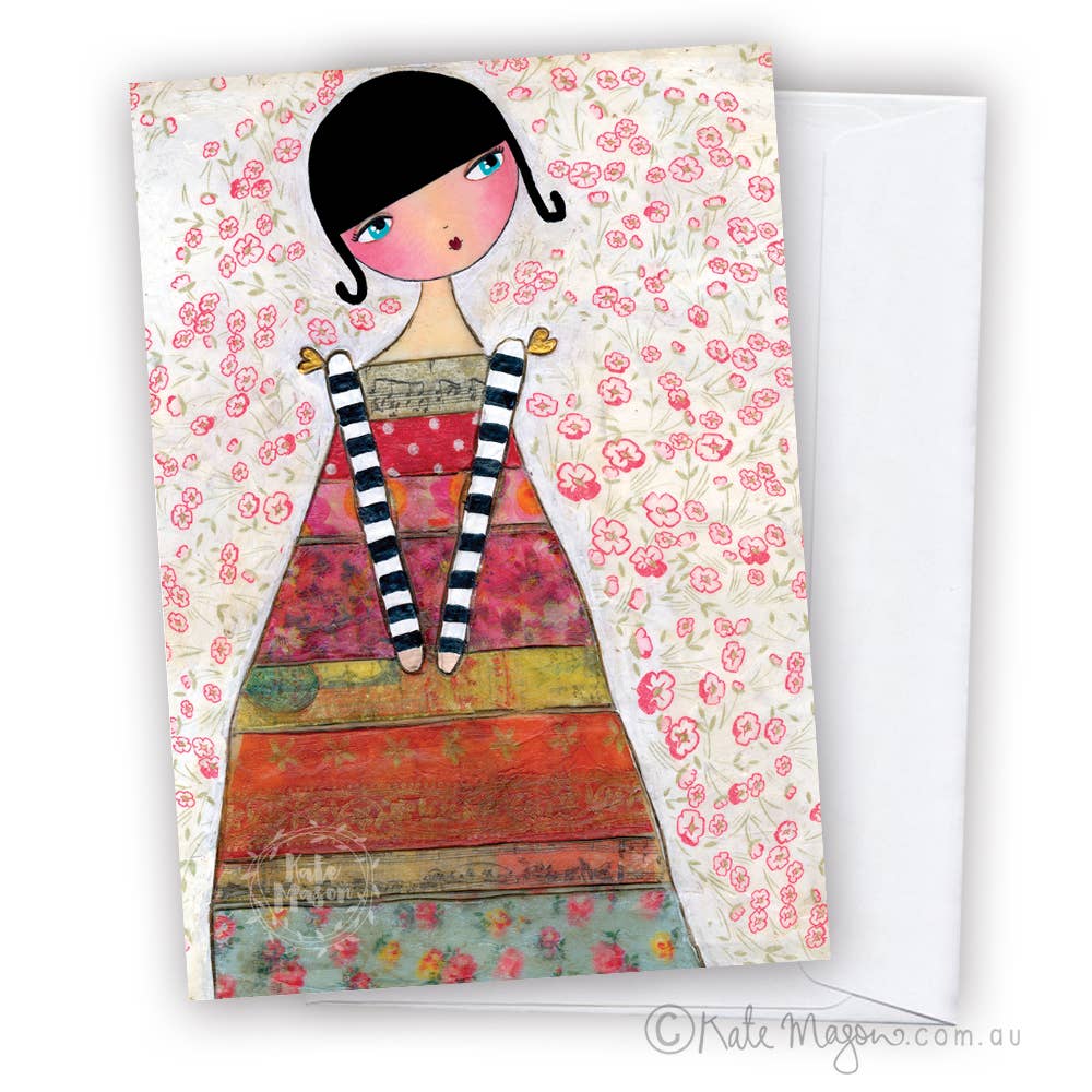 Stripey Girl Mixed Media greeting card