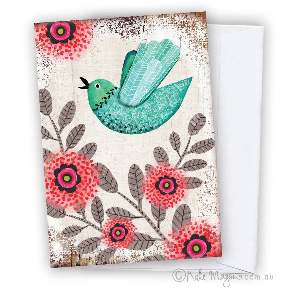 Bird Shabby Floral greeting card
