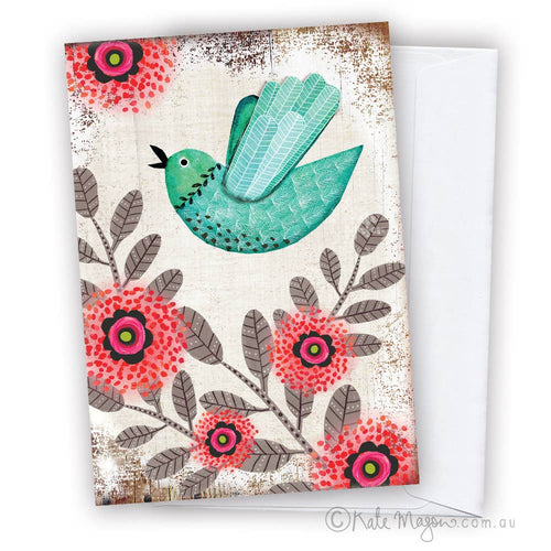 Bird Shabby Floral greeting card