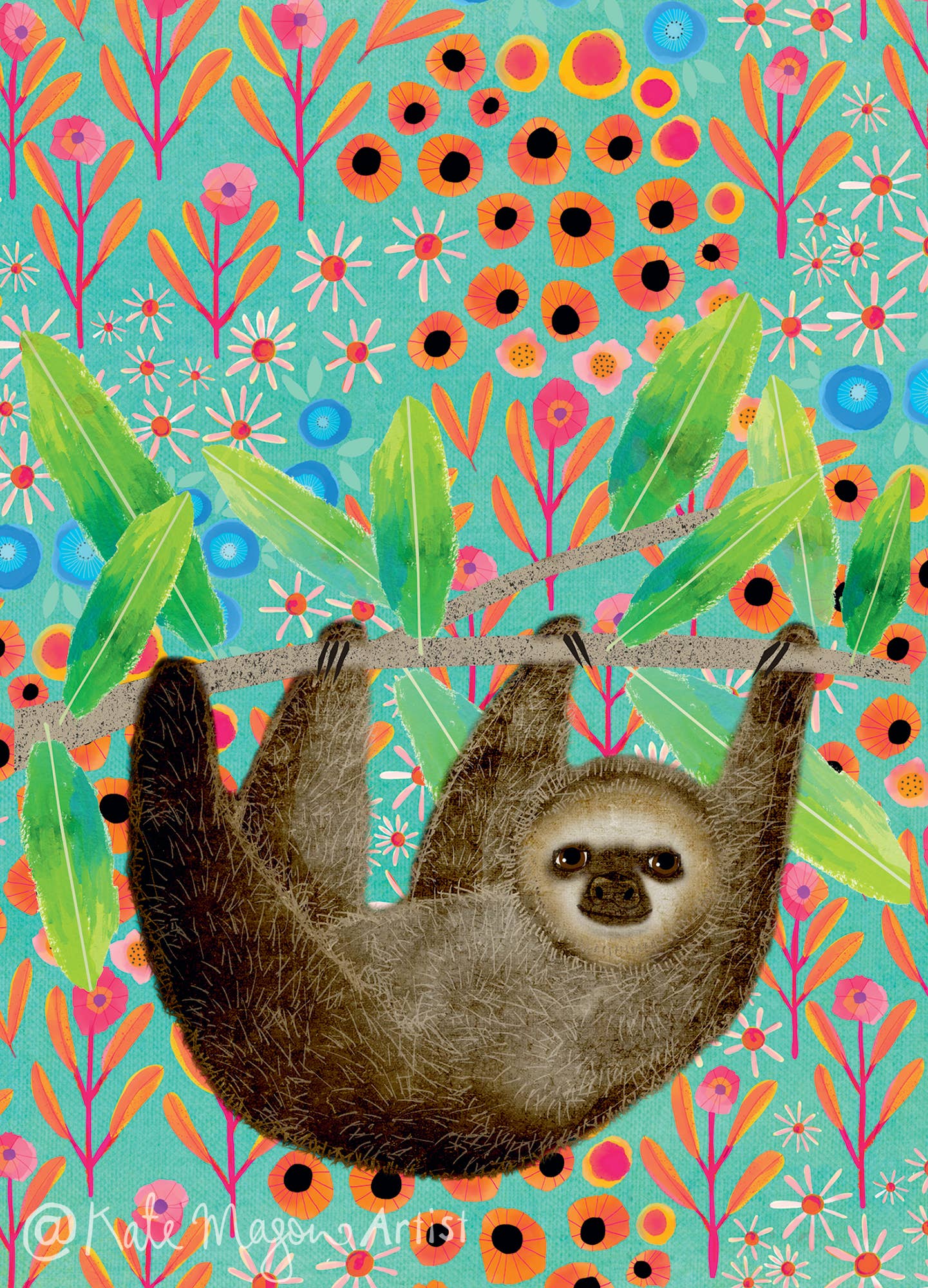 Sloth Floral postcard