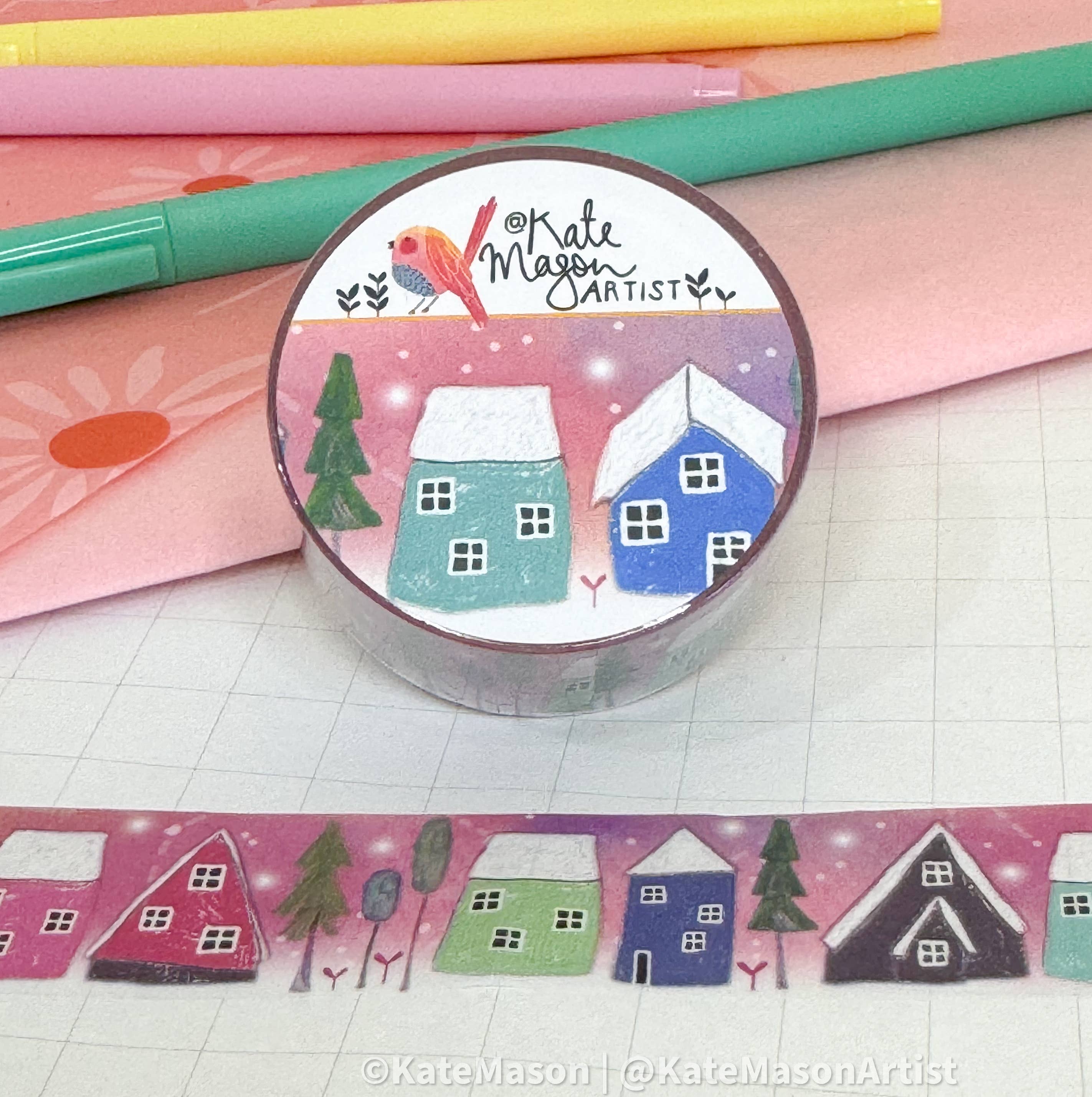 Pink Snowy Village washi tape
