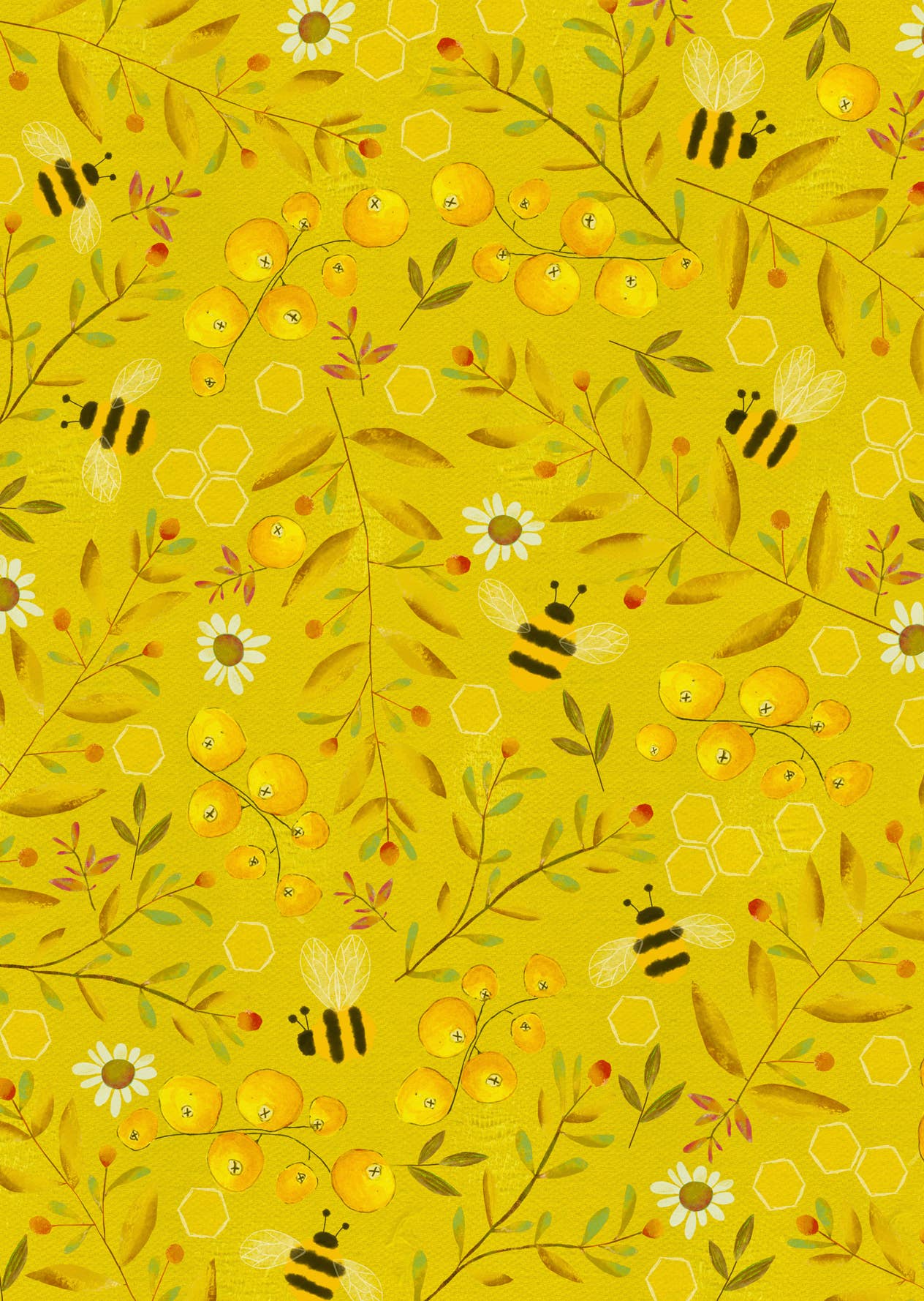 Yellow Bee Berries postcard