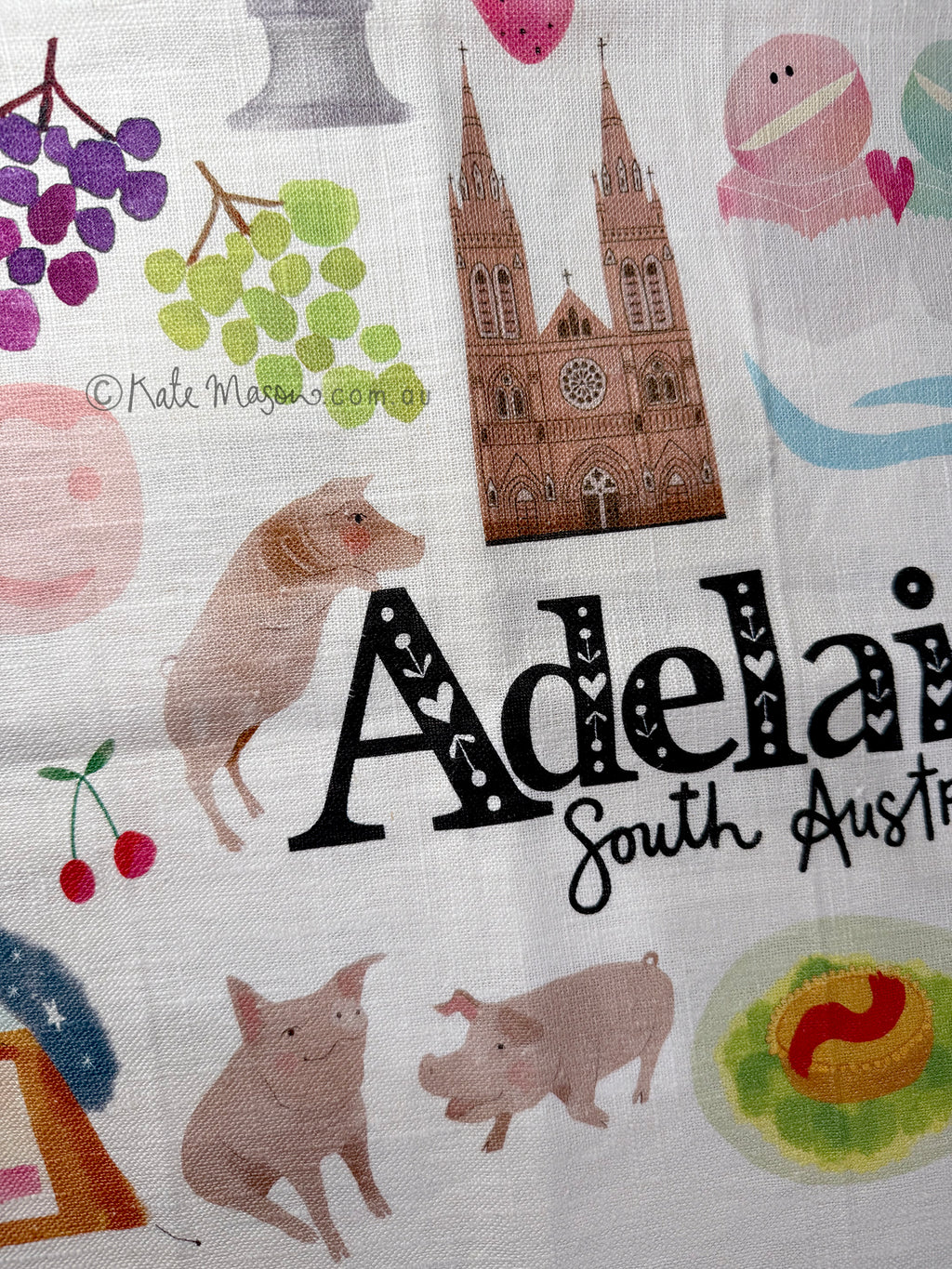 Adelaide Icons - colour TEA TOWEL Adelaide South Australia Kitchen Gift