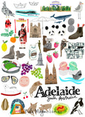 Adelaide Icons - colour POSTCARD Australia Snail Mail Stationery Gift
