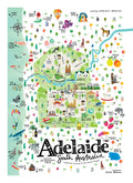 Adelaide map green white portrait GREETING CARD Australia Snail Mail Stationery Gift