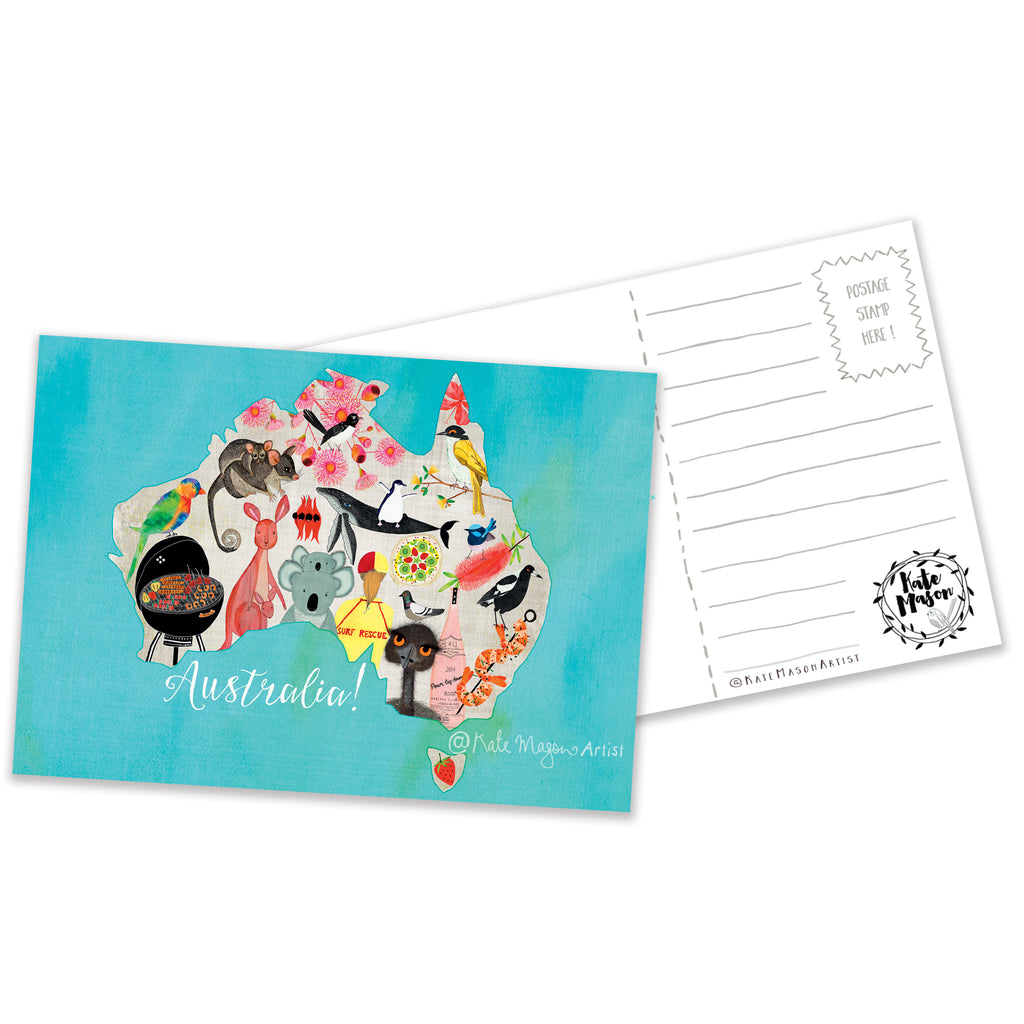 Australian Icon Map postcard