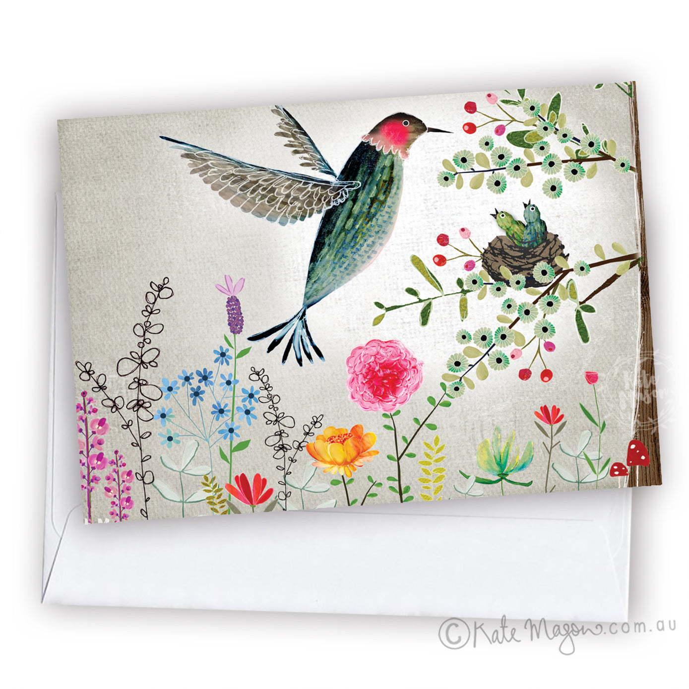 Hummingbird Spring Floral GREETING CARD Australia Snail Mail Stationery Gift