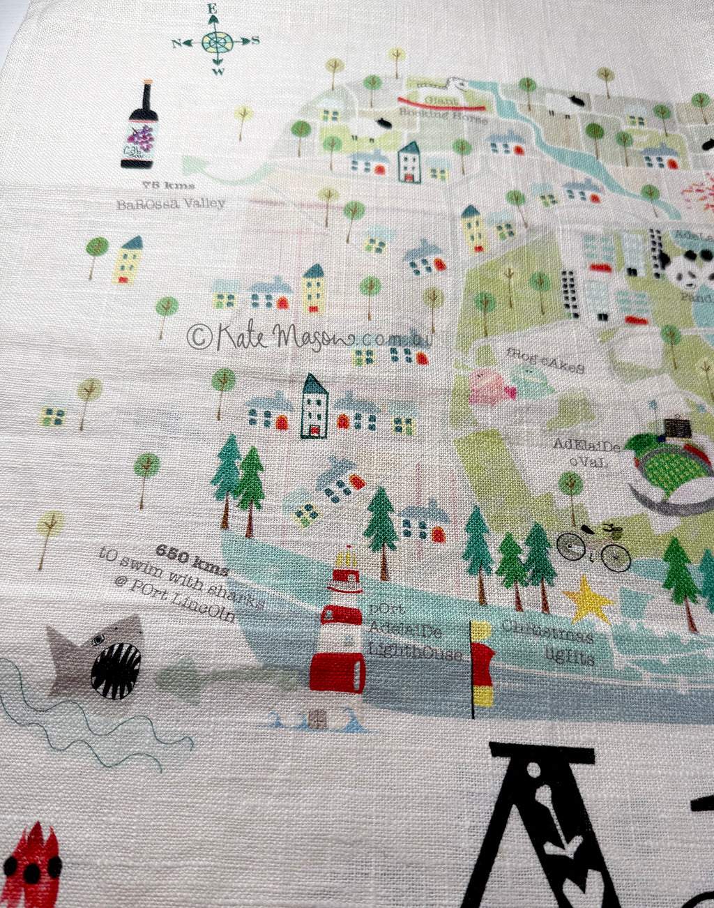 Adelaide Map Landscape TEA TOWEL Adelaide South Australia Kitchen Gift