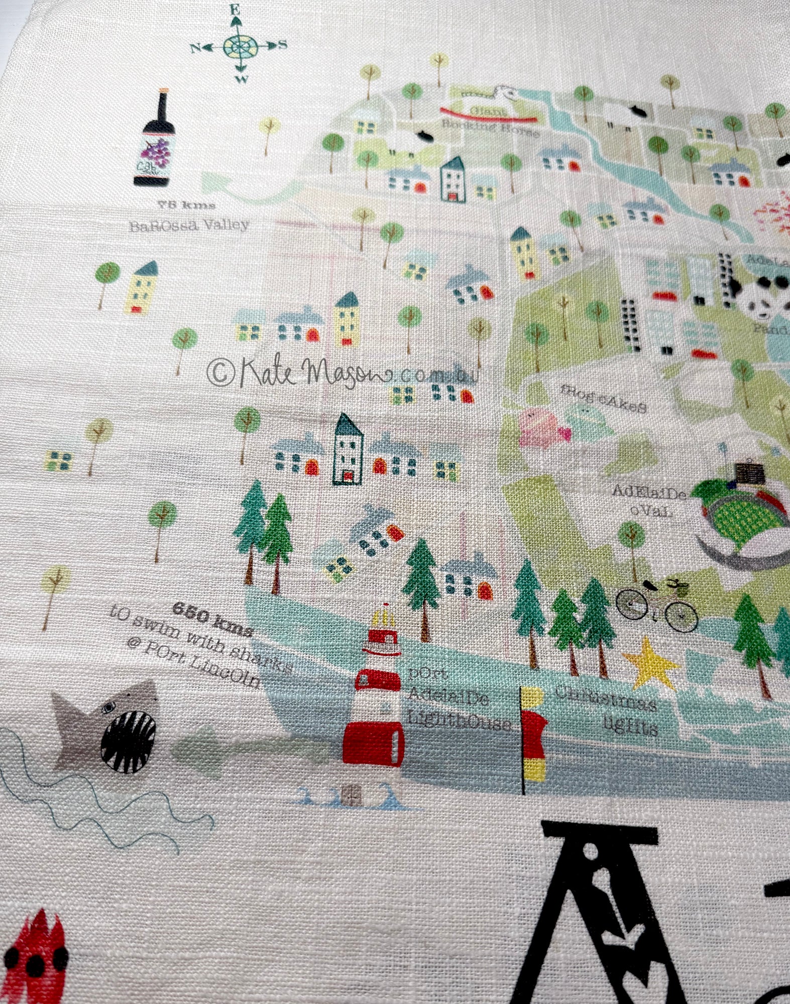 Adelaide Map Landscape TEA TOWEL Adelaide South Australia Kitchen Gift