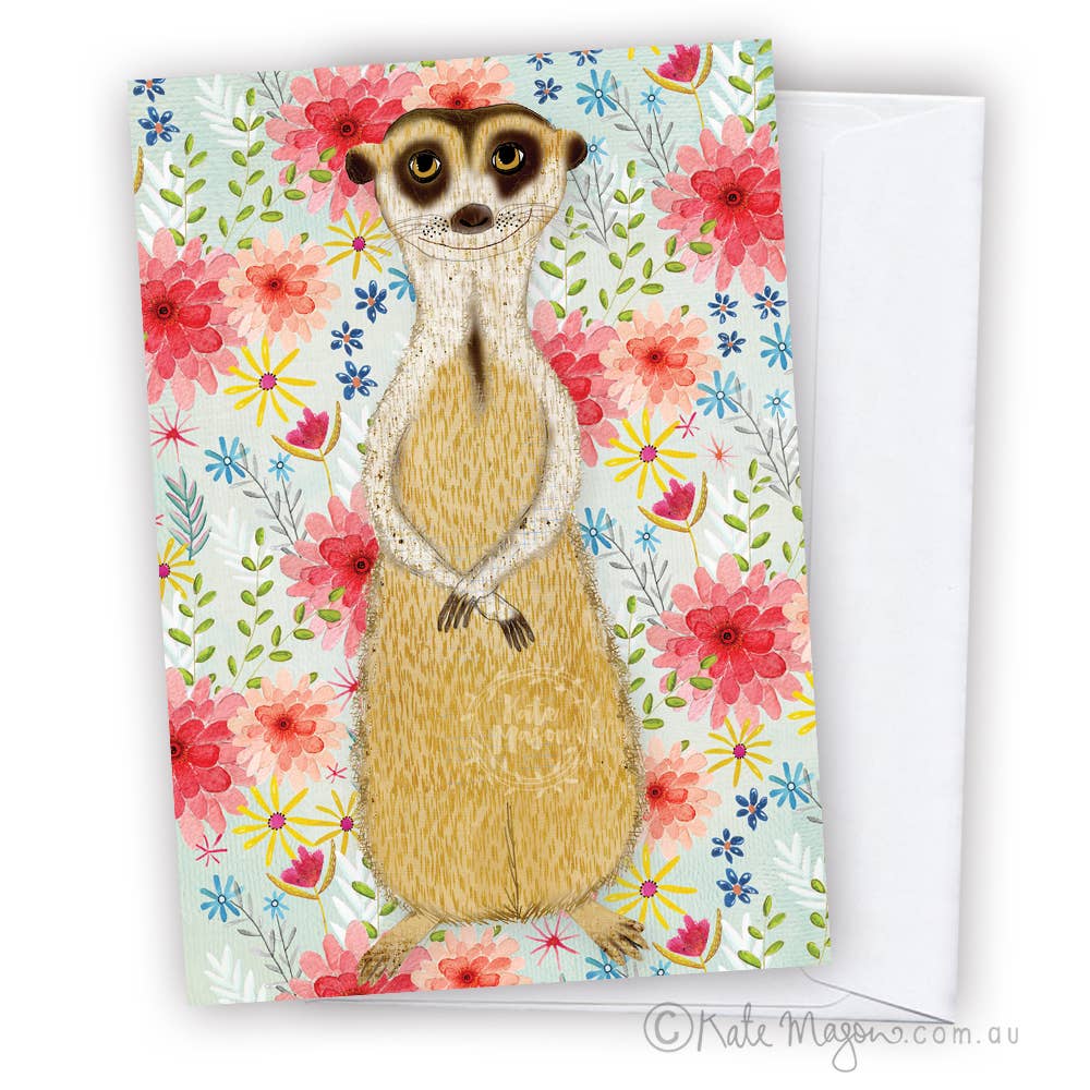 Meerkat Fancy Floral greeting card