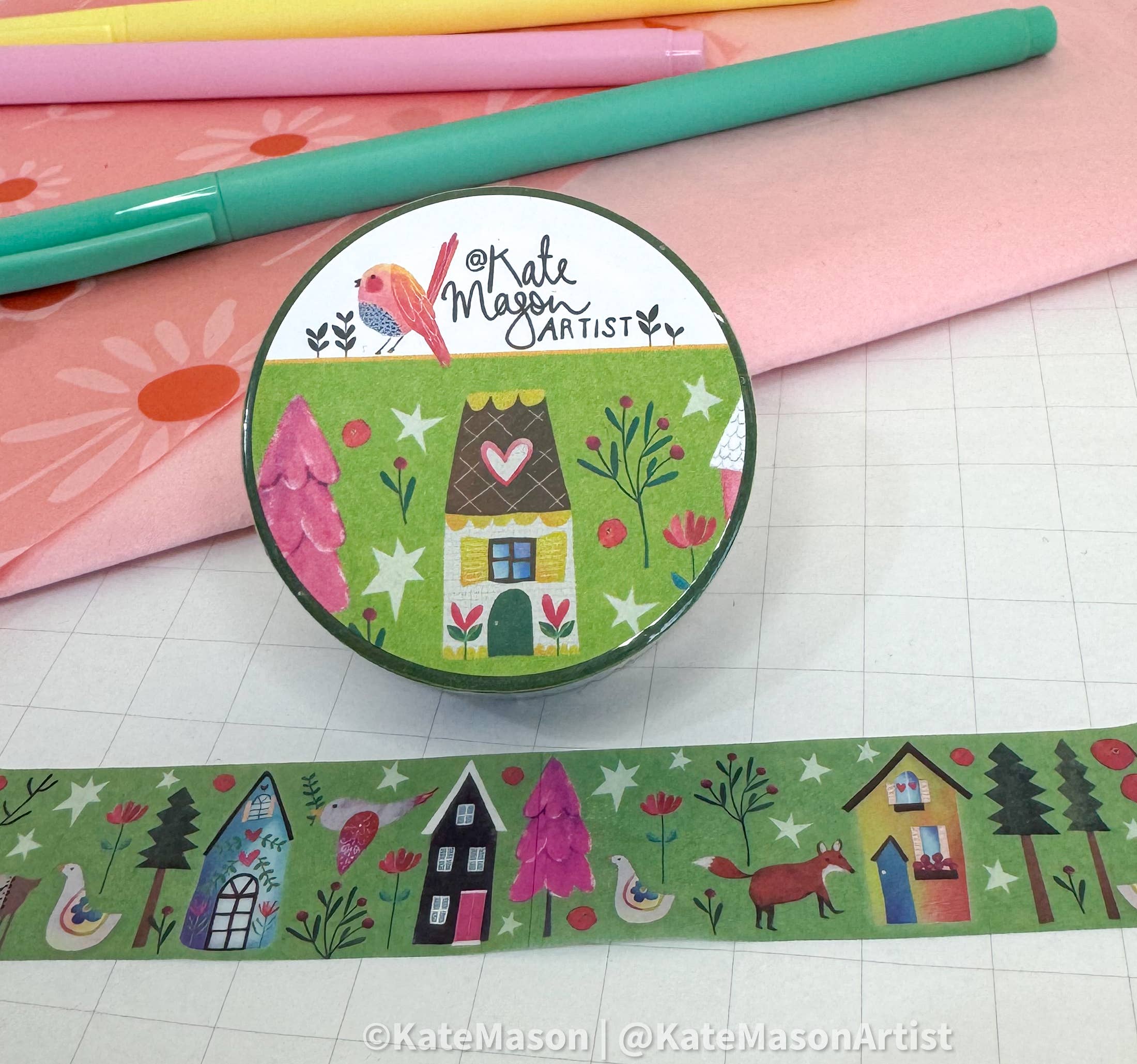 Green Village Pink Trees washi tape
